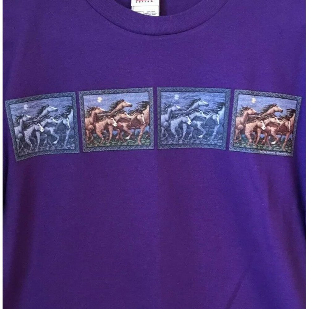 Horse Herd T Shirt Night & Day Horses Fruit Of The Loom Medium Purple NEW NWOT